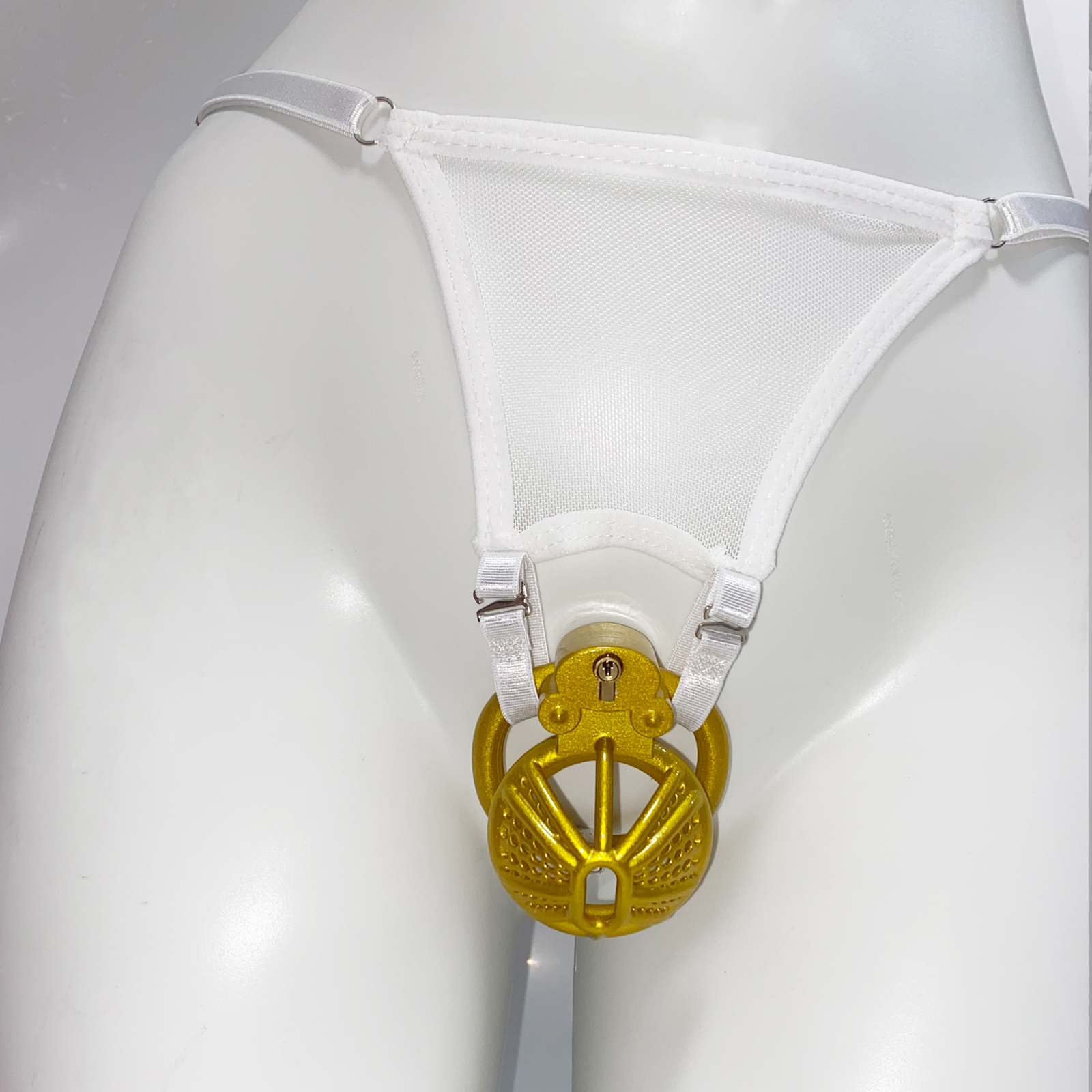 White Thong Male Chastity Cage - Resistance Bands recension och pris